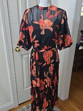 NABMNETTE LEPORE BRAND WOMEN'S PLUS BLACK AND ORANGE SHORT SLEEVES DRESS SIZE 16